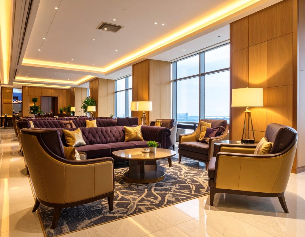 Luxury interior of Emirates’ new SAT 1 Lounge at Bangkok Suvarnabhumi Airport, designed for premium travellers.