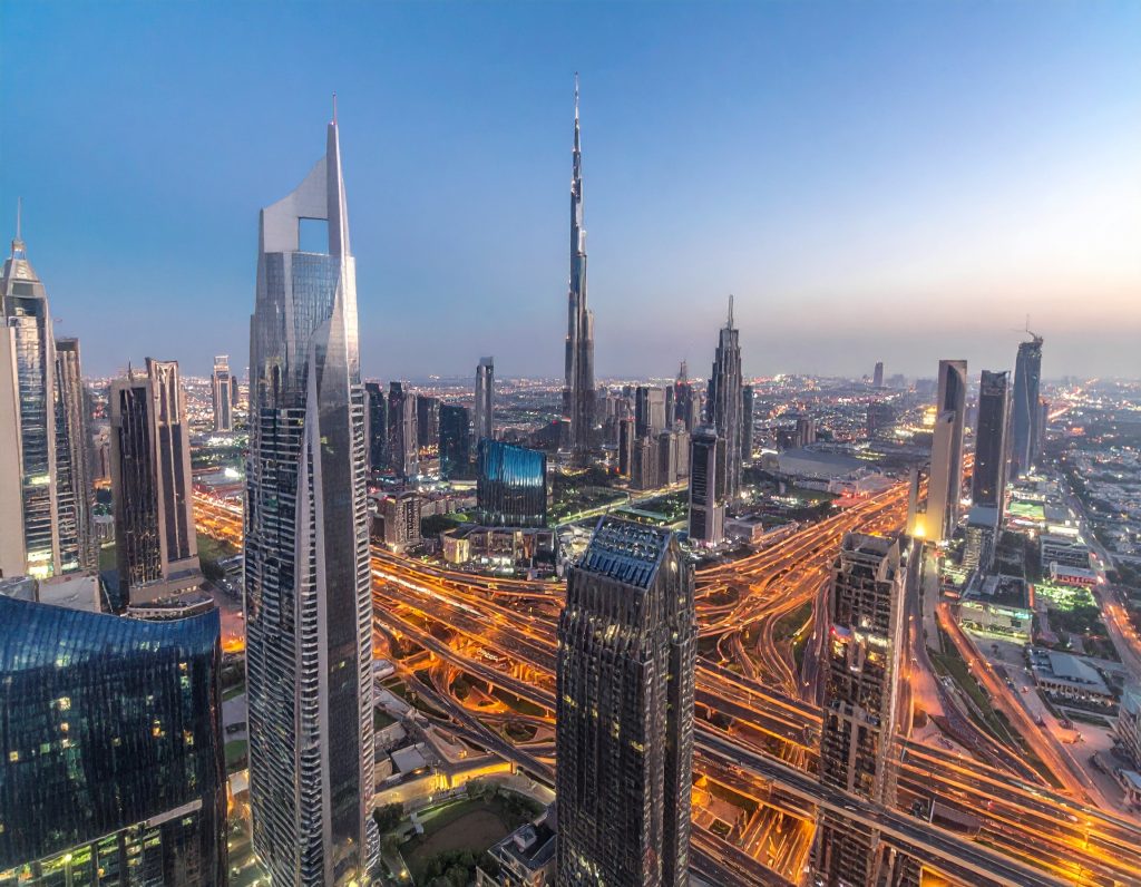 Ramadan decorations lighting up Dubai streets in the evening