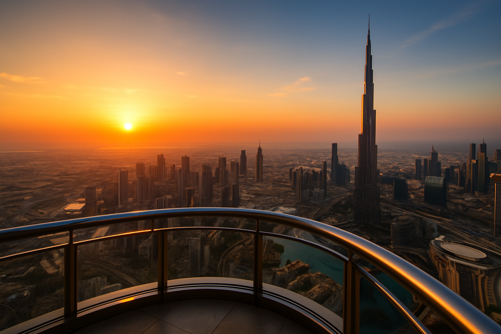 Stunning view of Burj Khalifa during the sunset during a Dubai layover.