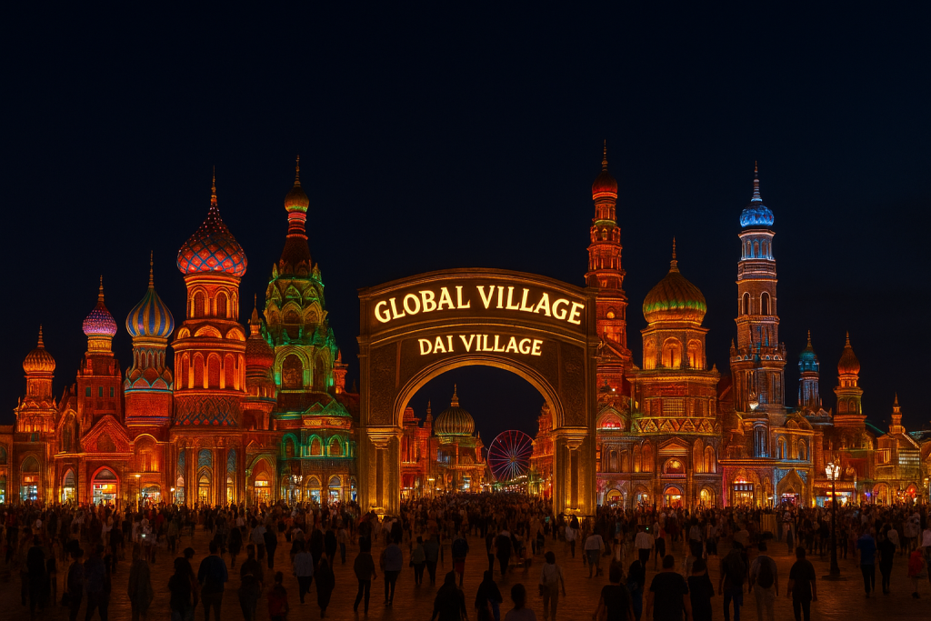 Colorful pavilions and cultural shows at Dubai’s Global Village.