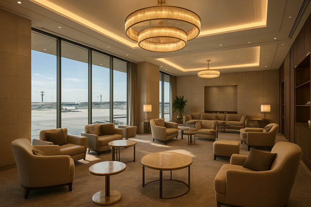 Dubai International Airport luxury lounge and shopping area for layover travellers.