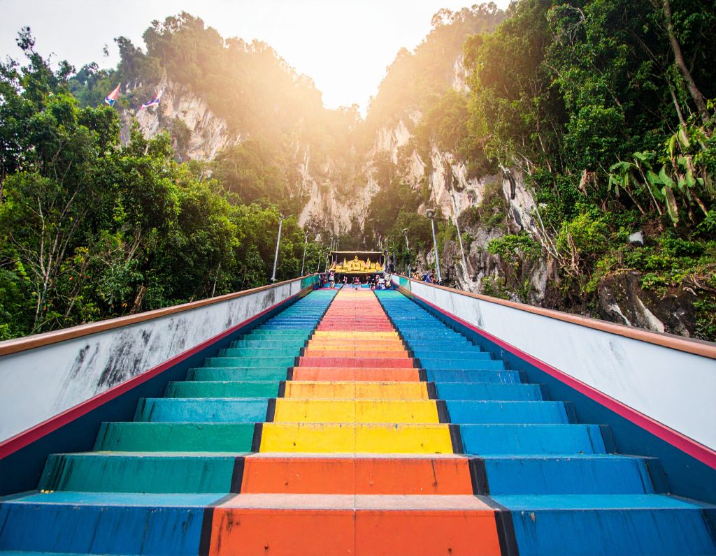 Colourful 272 steps leading to Batu Caves temple in Kuala Lumpur, Malaysia.