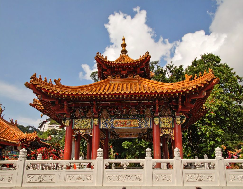 Thean Hou Temple in Kuala Lumpur decorated with red lanterns.