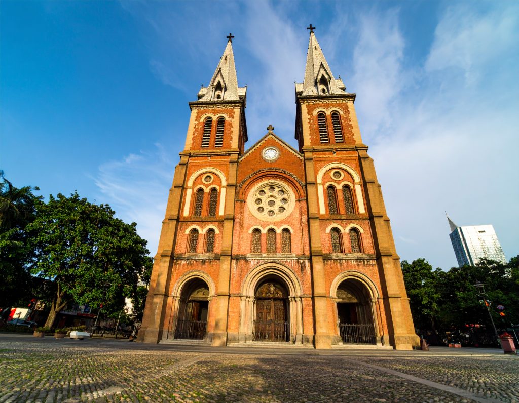 Notre-Dame Cathedral and Saigon Central Post Office showcasing French colonial architecture