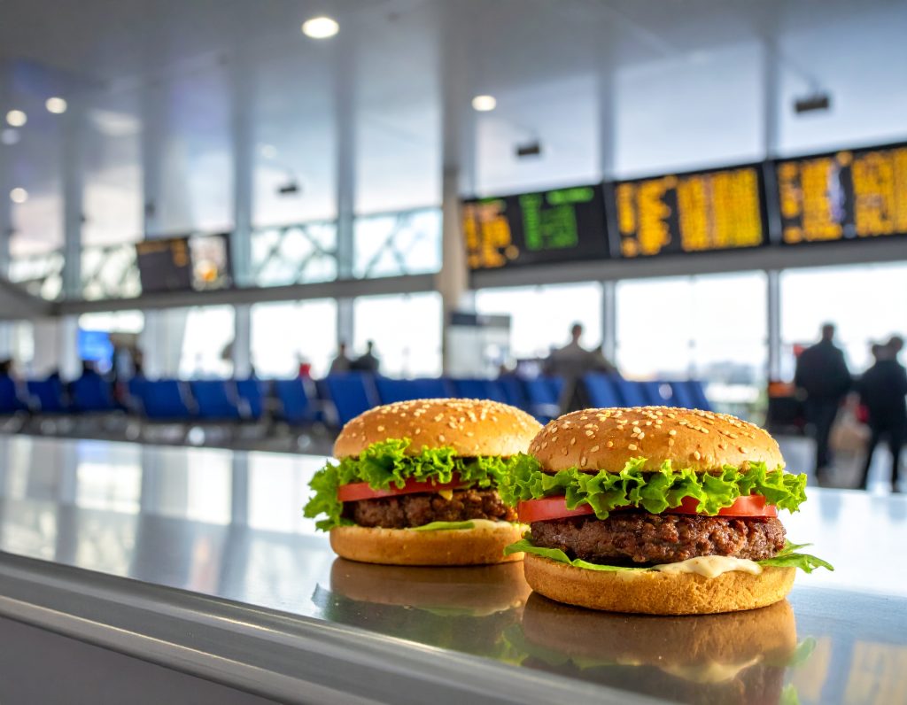 Self-service McDonald’s counter at an airport.