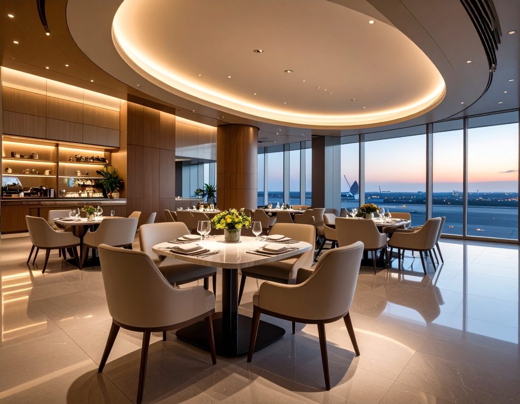 Interior of Cathay Pacific The Pier First-Class Lounge at Hong Kong Airport.