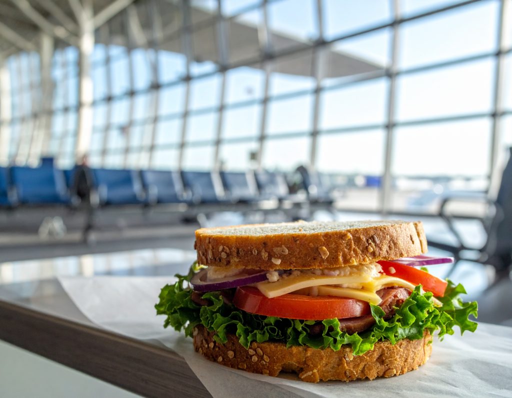 Subway customized sandwich at an airport.
