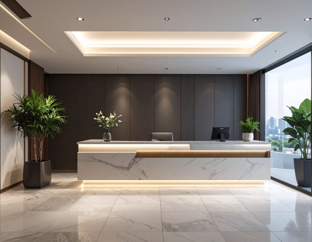 Lufthansa First Class Terminal in Frankfurt showing private seating and service areas.