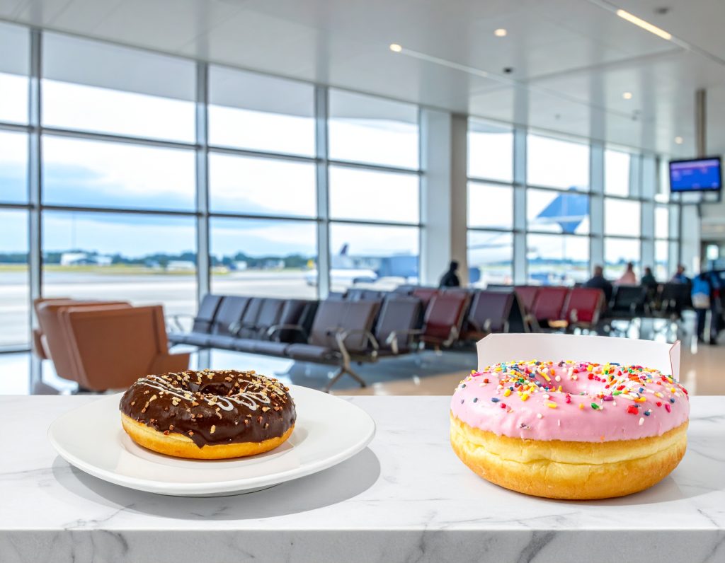 Dunkin’ Donuts outlet inside airport food court.