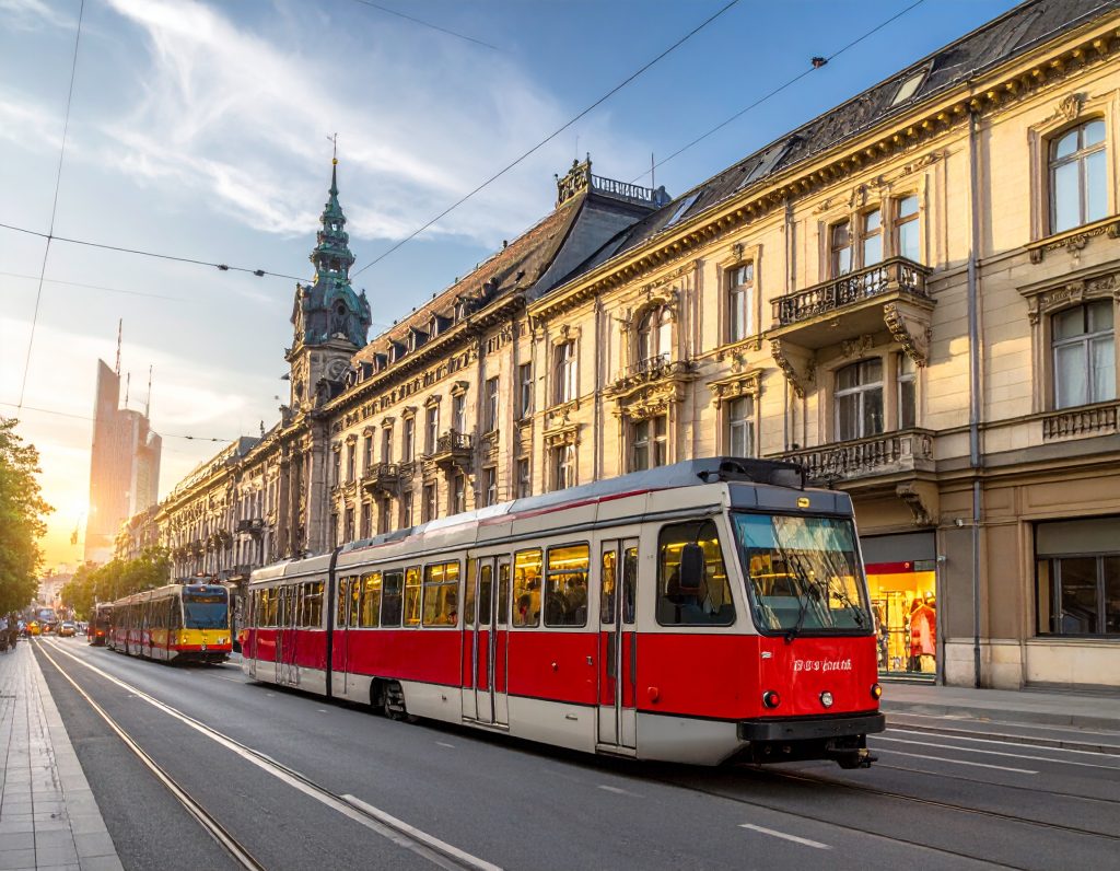 Bahnhofstrasse shopping street with trams and boutiques.
