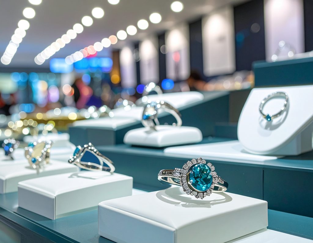 Tiffany engagement rings at airport boutique.