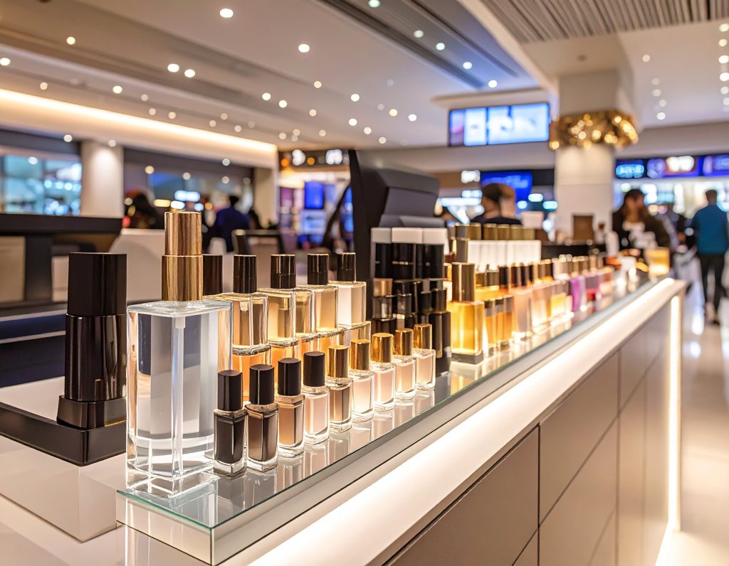 Dior beauty counter at airport duty-free.