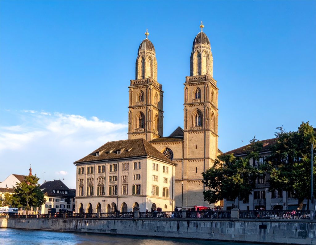 Grossmünster church towers Zurich.