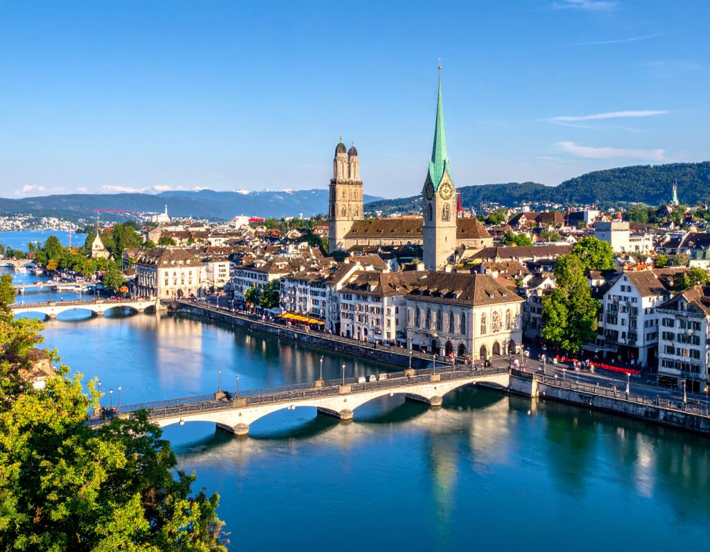 Zurich skyline from Lindenhof Hill.