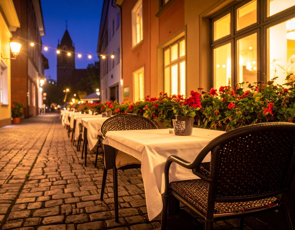 Cobbled streets and cafes in Niederdorf Zurich.