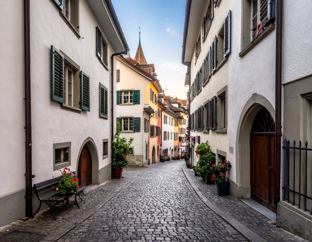 Zurich Old Town cobblestone streets.