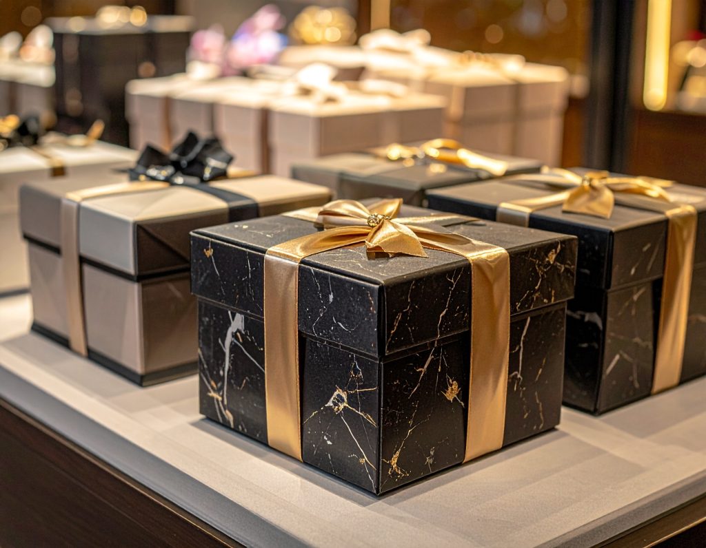 Bvlgari luxury gift boxes from airport shopping.