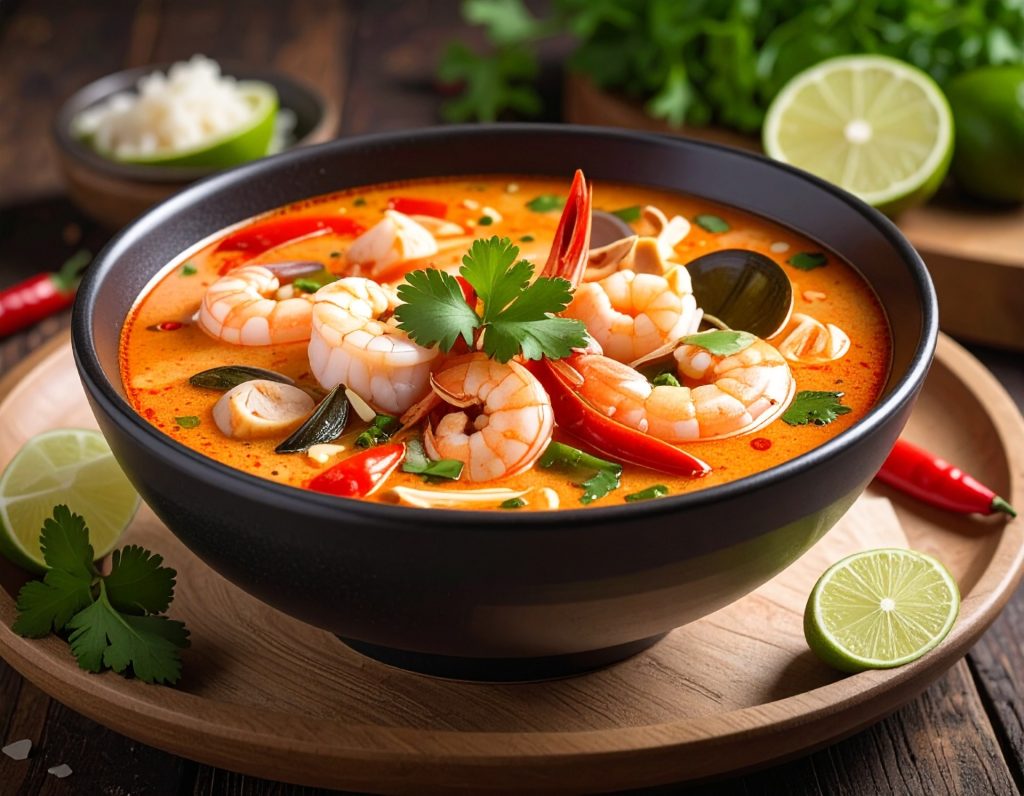 Spicy Tom Yum soup served at Black Canyon Coffee Suvarnabhumi.