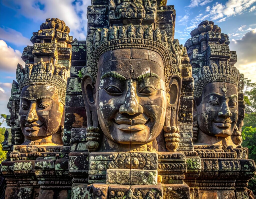 Stone face carvings at Bayon Temple, Angkor Thom, Siem Reap.
