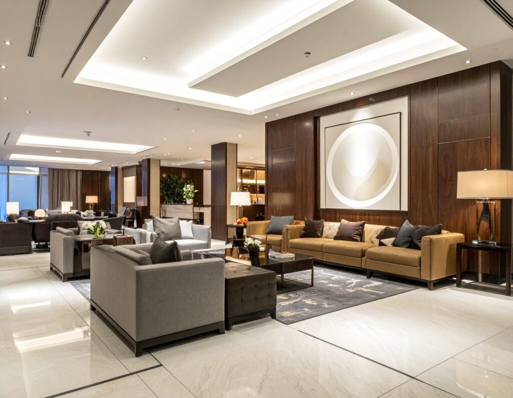 Cathay Pacific lounge seating and dining area Beijing airport.