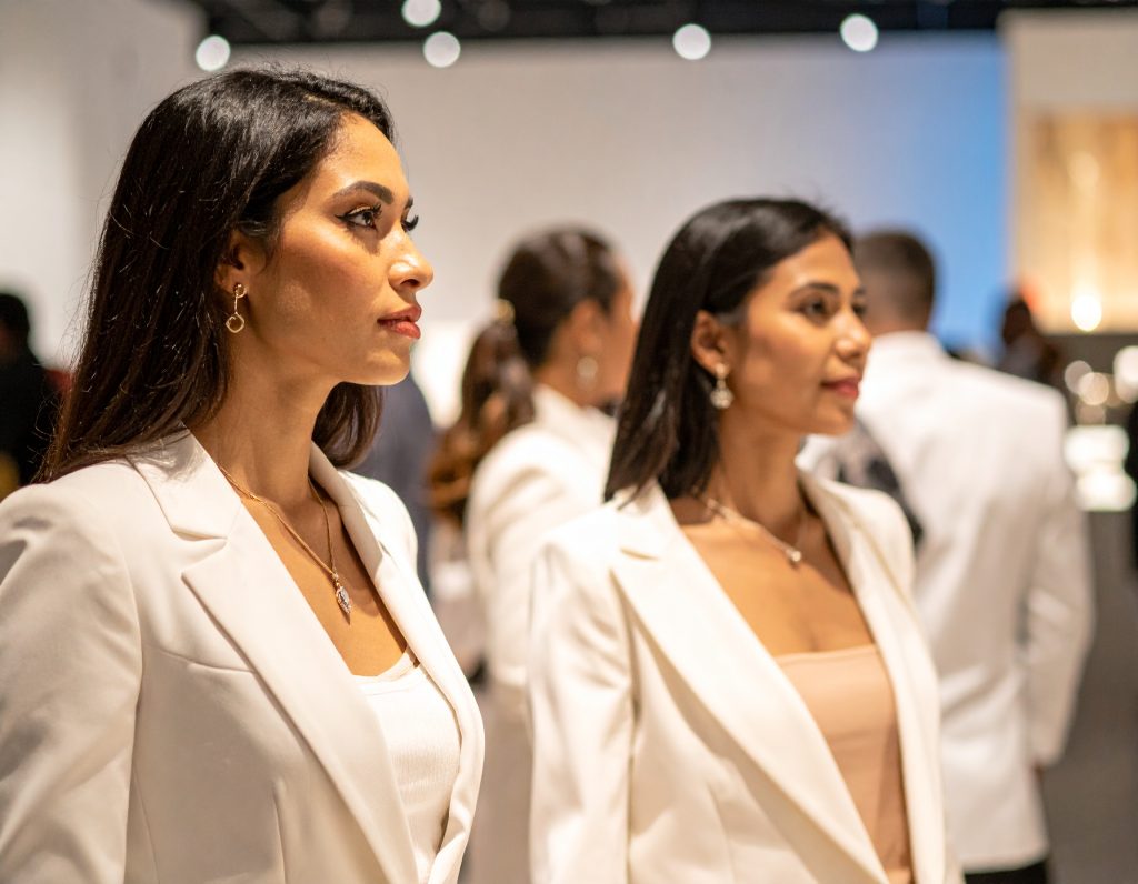 Visitors exploring Bvlgari’s high jewellery collection in NYC.