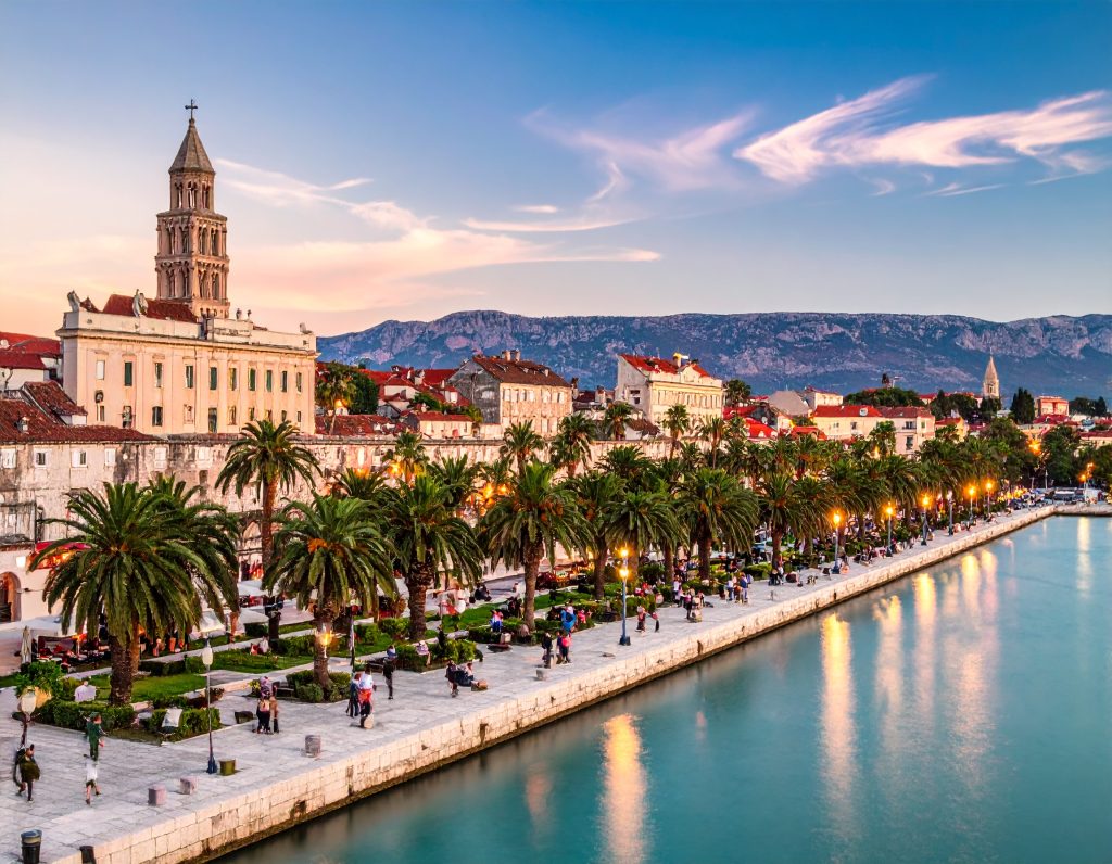 Diocletian’s Palace and Riva Promenade in Split, Croatia.