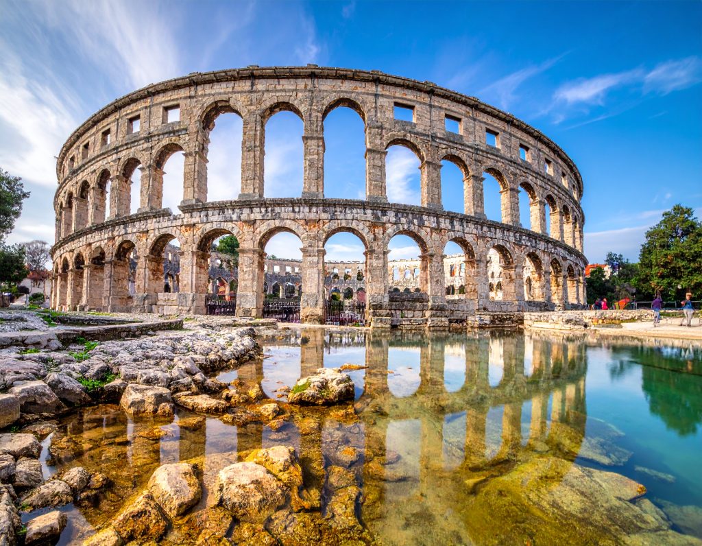 Pula Arena Roman amphitheater in coastal Croatia.