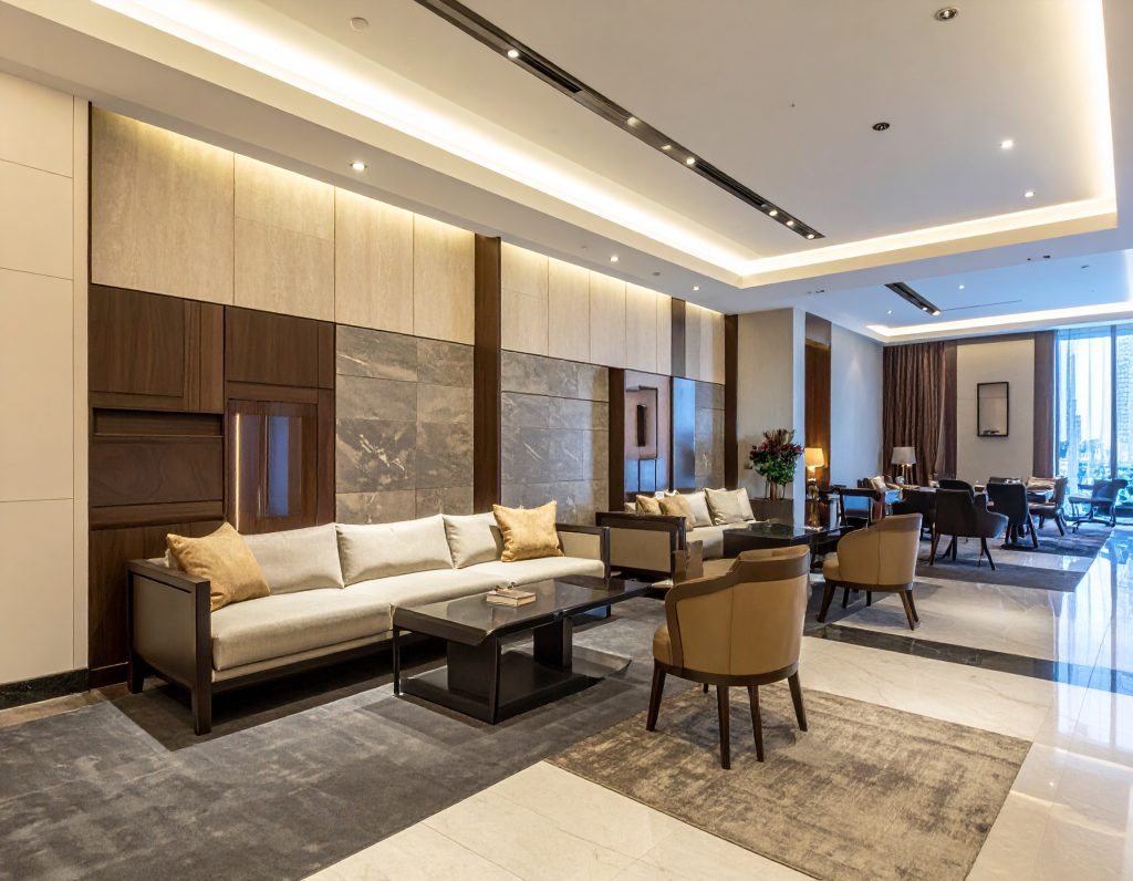 Work and relaxation area at Cathay Pacific Lounge Beijing.