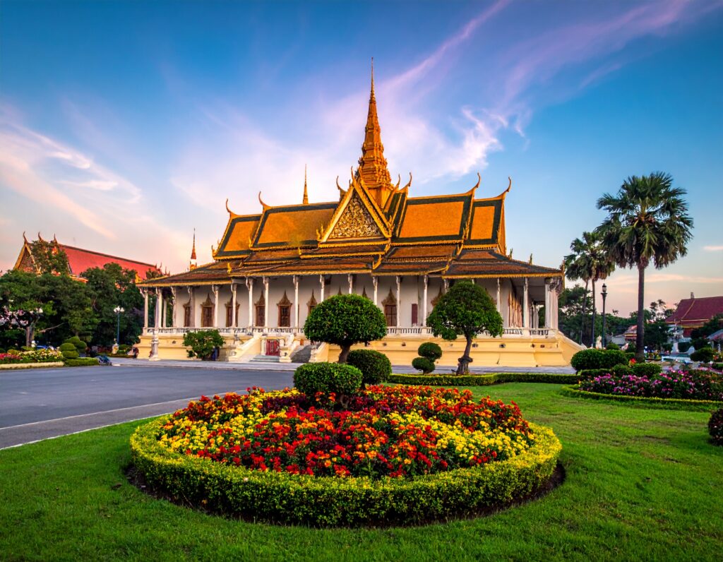 Golden roofs of Royal Palace and Silver Pagoda in Phnom Penh, Cambodia.