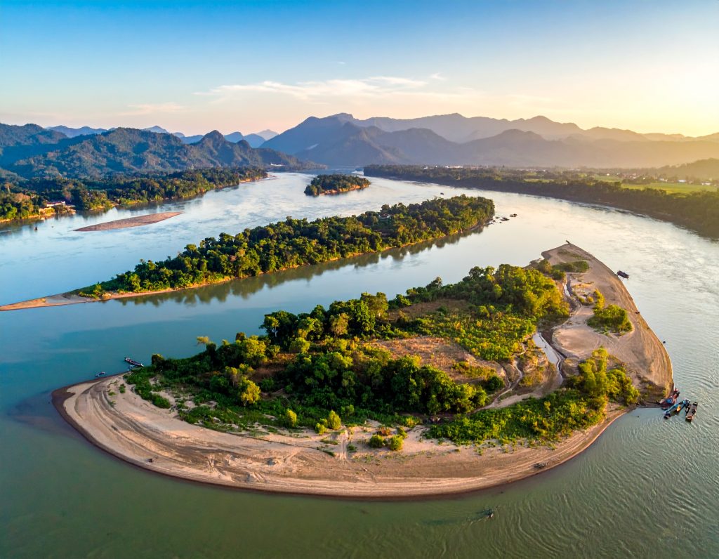 Aerial view of 4,000 Islands (Si Phan Don) on the Mekong River, Laos.