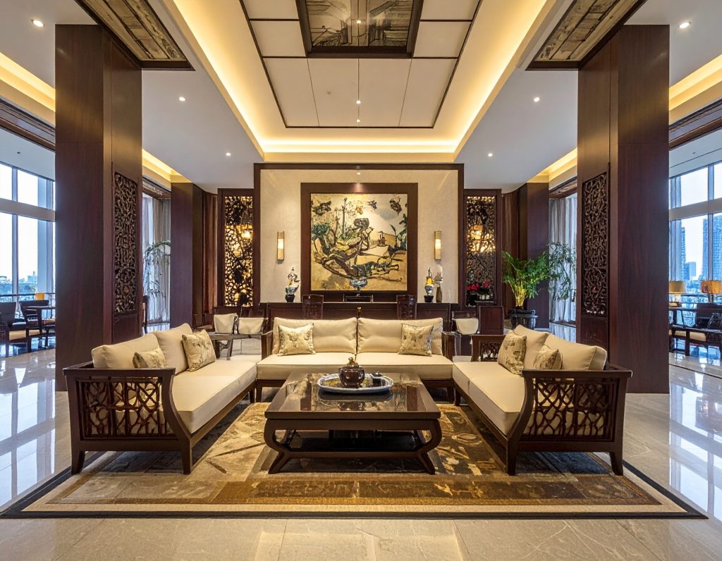 Teahouse section inside Cathay Pacific Lounge Beijing Airport.