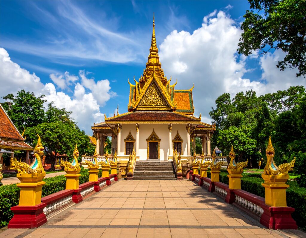 Wat Phnom temple on hilltop in Phnom Penh, Cambodia.