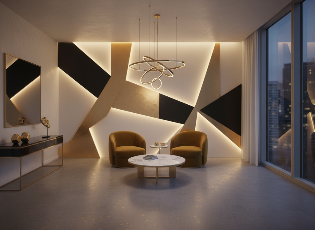 Designer seating and contemporary artwork create a sophisticated mood inside the Louis Vuitton Lounge Doha.