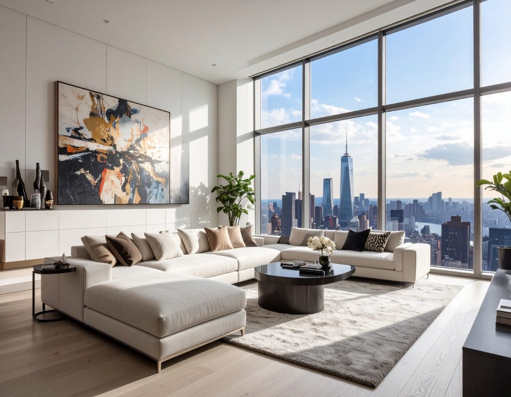 Modern living room styled by Eichholtz furniture collection.