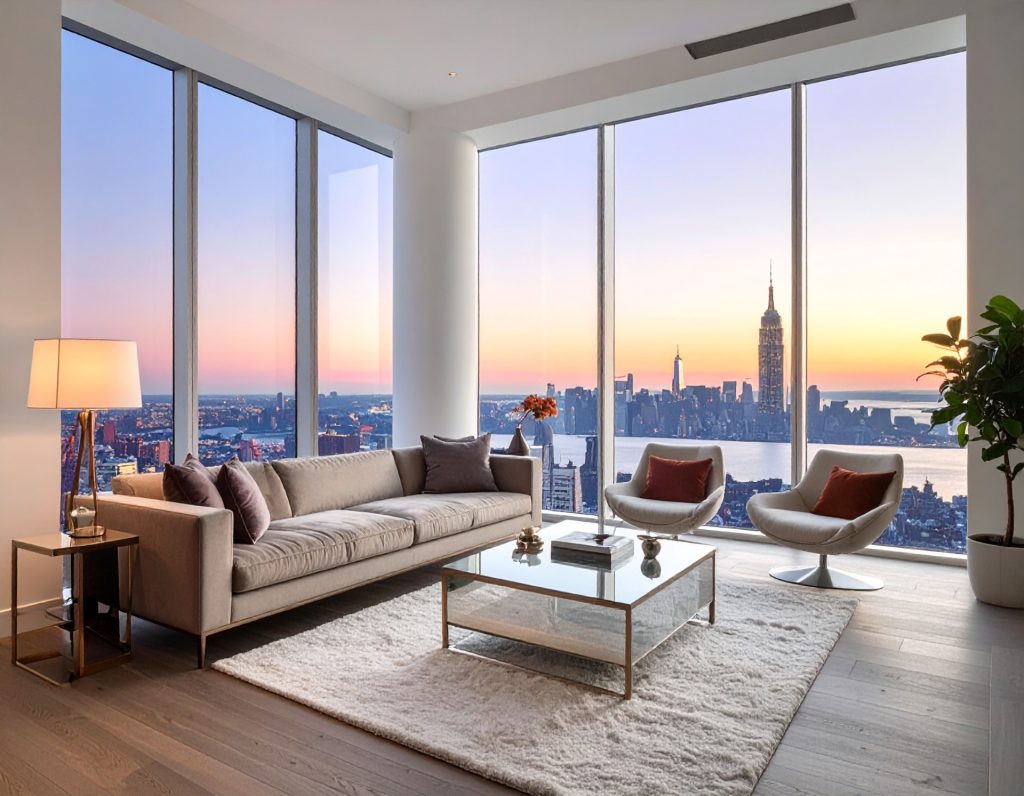 Elegant Manhattan skyline view from 111 West 57th Street. 