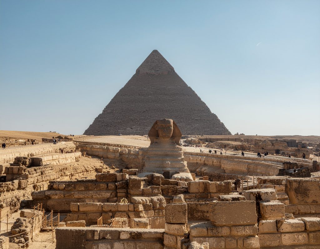The Great Pyramids of Giza and the Sphinx near Cairo, Egypt.