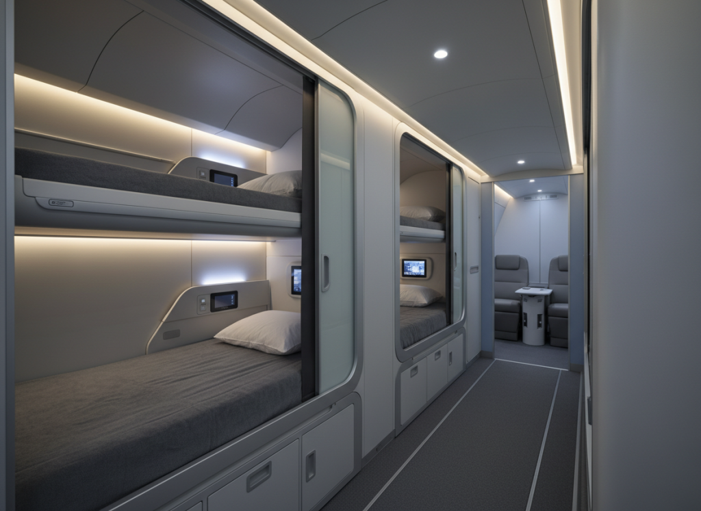 Crew rest compartment on long haul aircraft, modern design