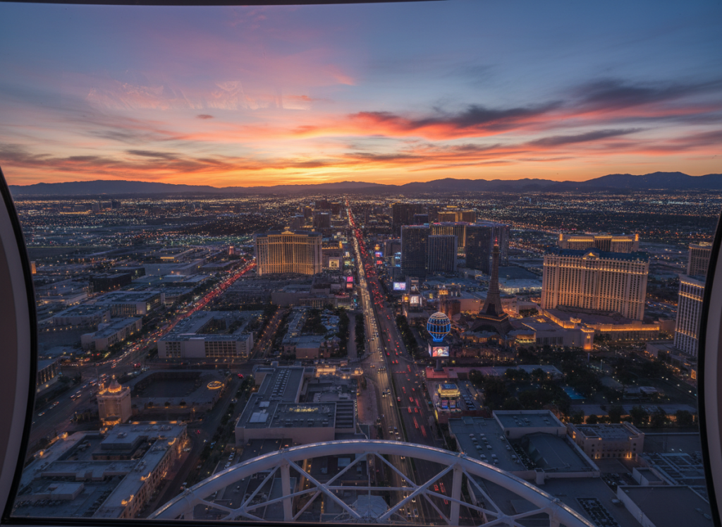 sunset Strip skyline from High Roller observation wheel.
