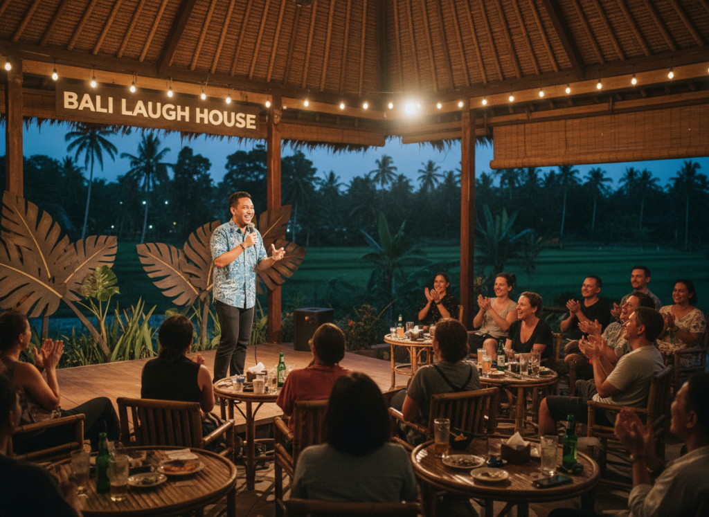 Stand up comedian performing in Bali comedy venue