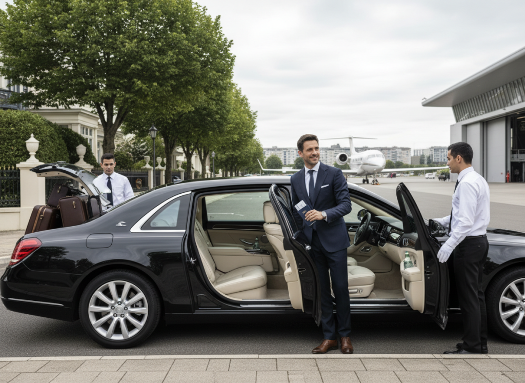 Luxury door-to-airport transfer experience for long-haul premium traveler
