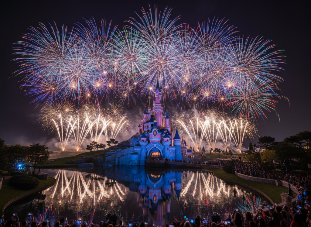 Fireworks over Sleeping Beauty Castle at Disneyland Paris
