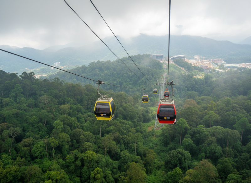 Awana Skyway cable car above rainforest in Genting Highlands.