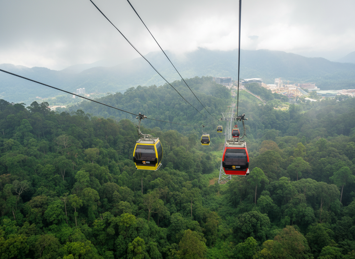 Awana Skyway cable car above rainforest in Genting Highlands.