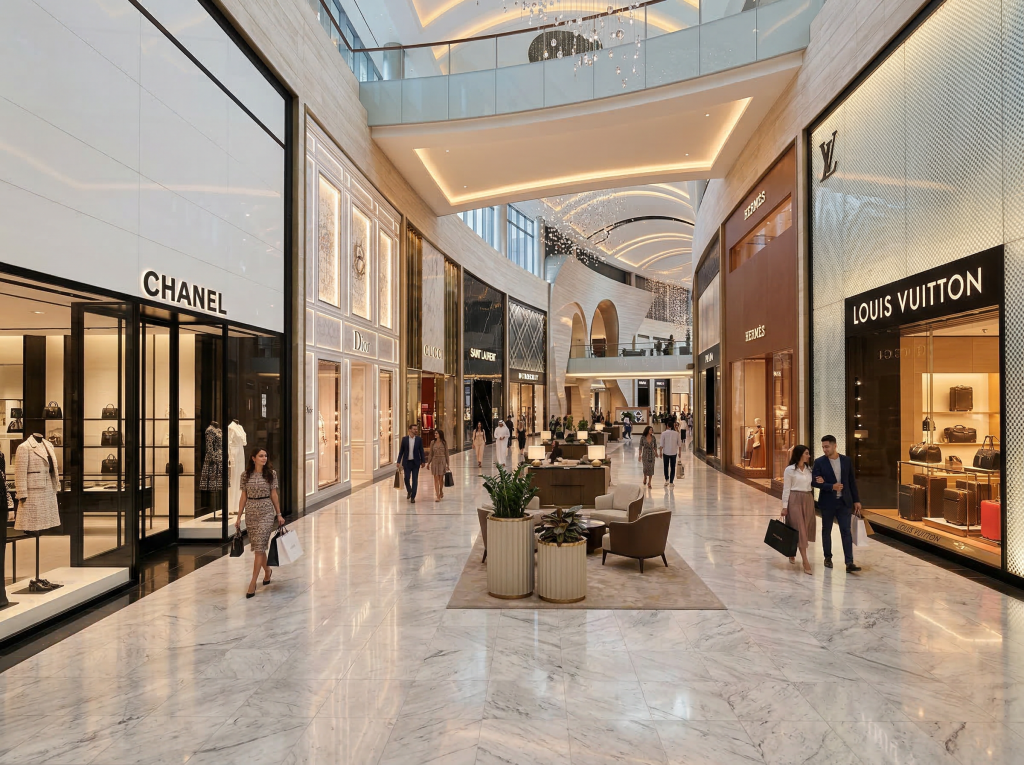luxury boutiques inside Dubai Mall Fashion Avenue
