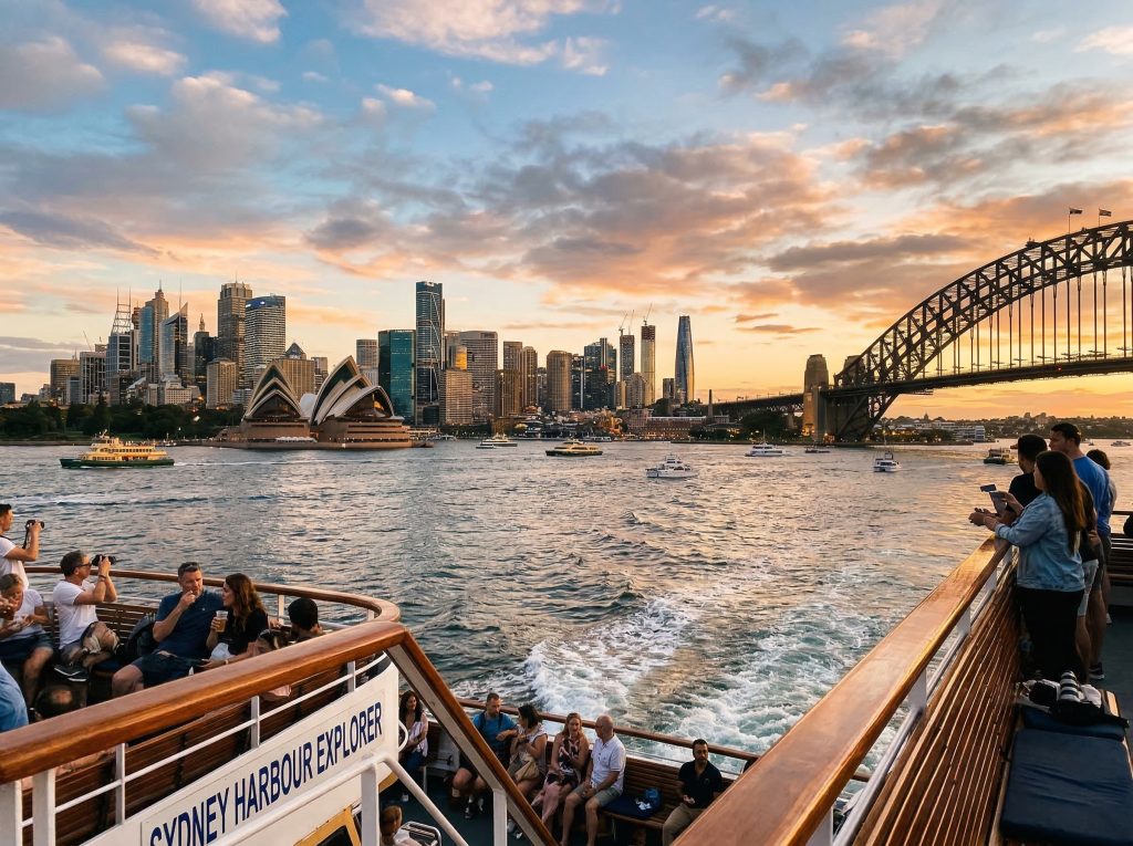 Sydney skyline viewed from harbour cruise

